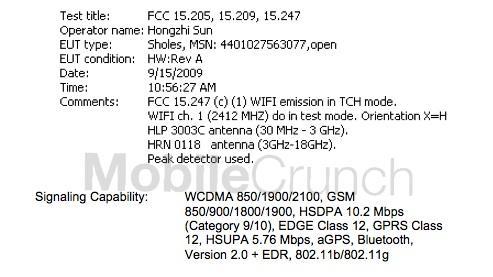 GSM version of sholes, tao, droid, motorola device passes FCC