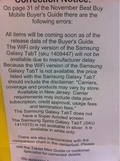 Galaxy Tab Best Buy correction