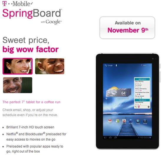 T-Mobile SpringBoard launch date November 9th