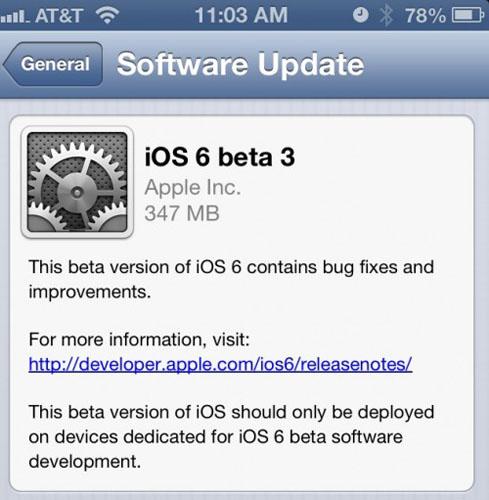 iOS 6 beta 3 update