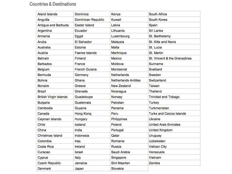 T-Mobile Simple Global countries list
