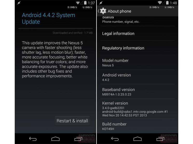 Android 4.4.2 update Nexus 5