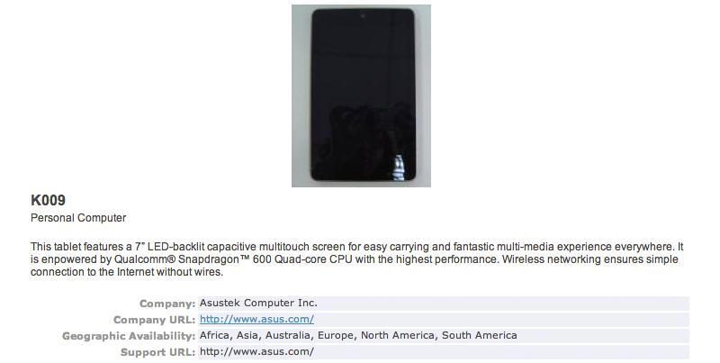 ASUS K009 Nexus tablet Bluetooth SIG