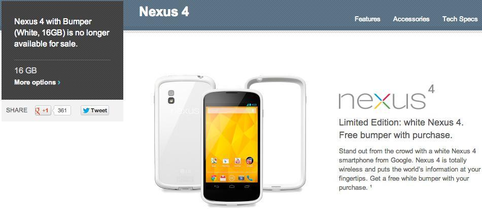 16GB white Nexus 4 sold out