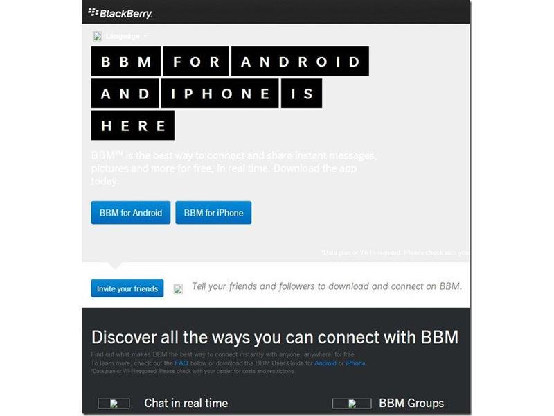 BBM for Android and iPhone landing page