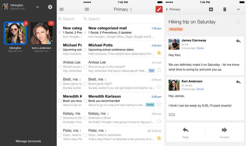 Gmail for iOS iPhone 6 Plus screenshots