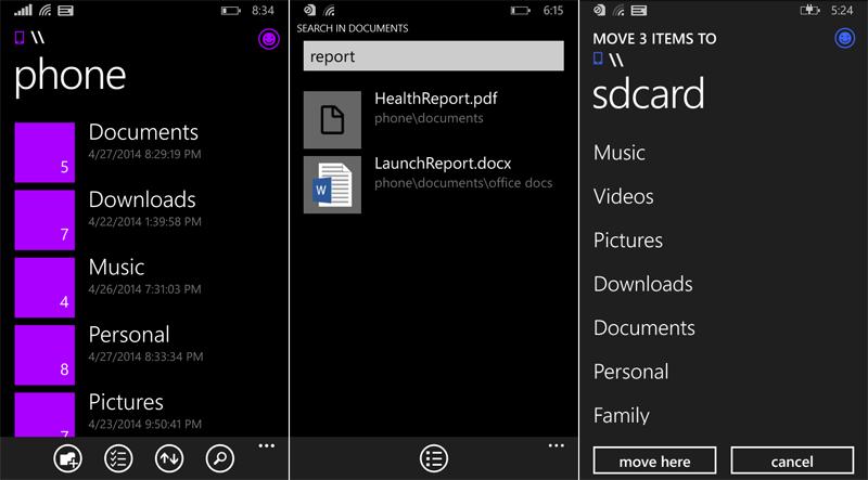 Windows Phone 8.1 Files app screenshots 2