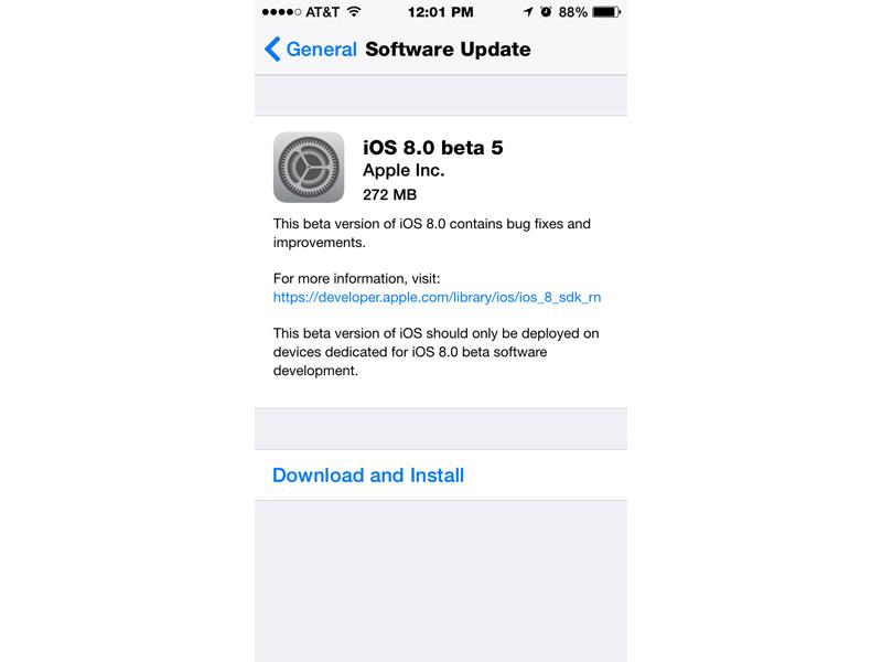 iOS 8 beta 5 iPhone 5s screenshot