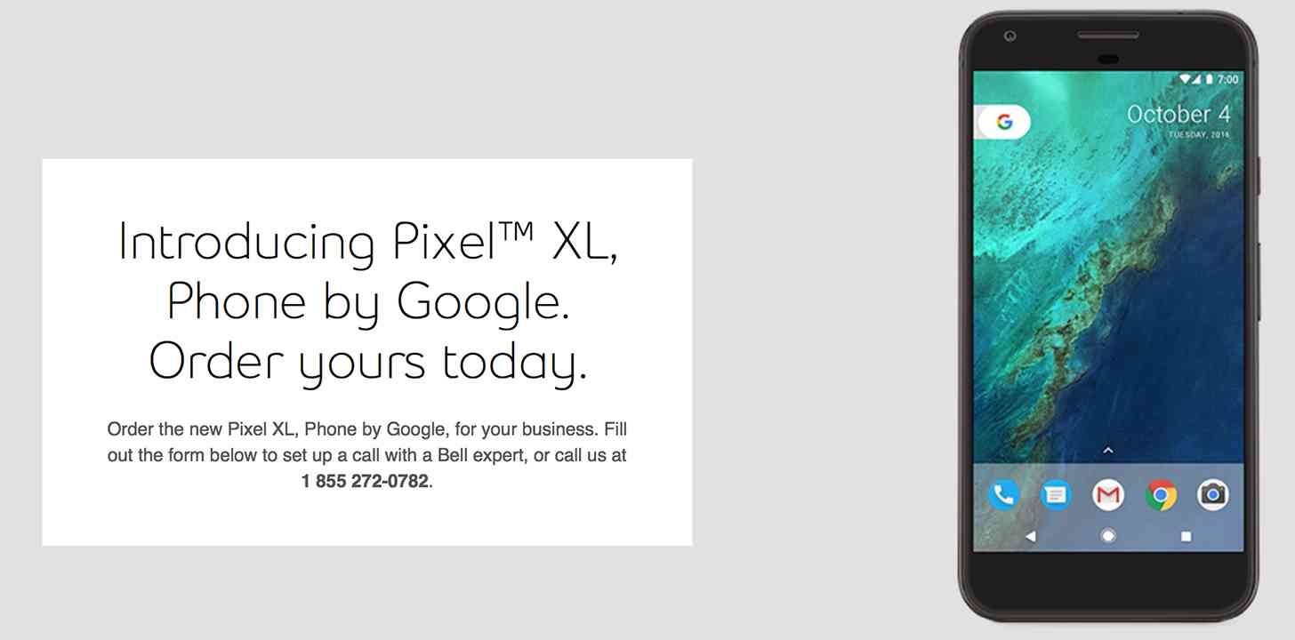 Google Pixel XL leak Canadian carrier Bell