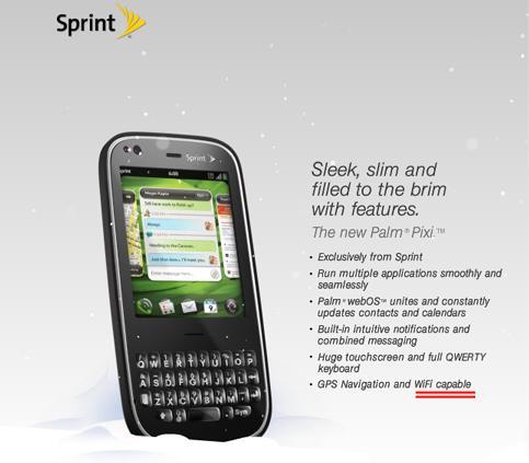 Sprint's Palm Pixi ad errantly mentions Wifi