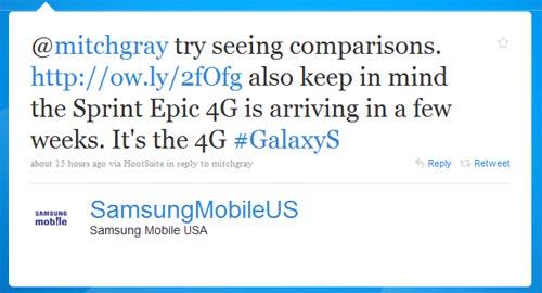 Samsung Epic 4G tweet