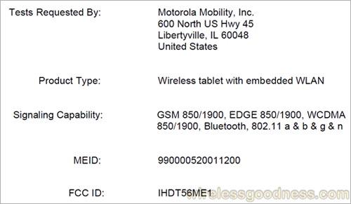 Motorola XOOM AT&T FCC