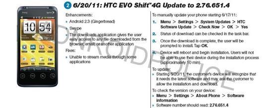 HTC EVO Shift 4G Android 2.3 Gingerbread update