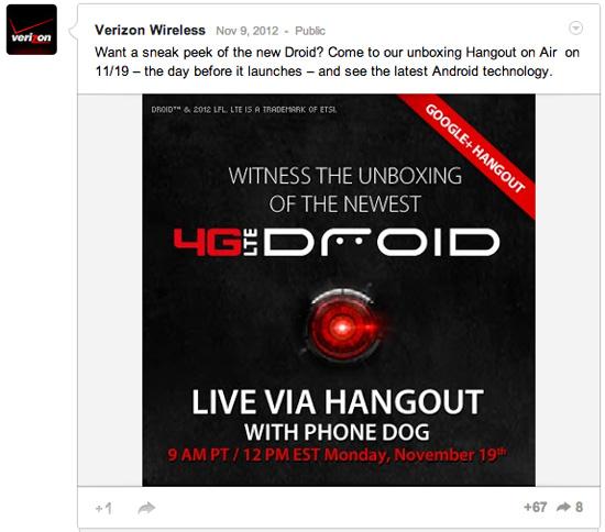 Verizon HTC DROID DNA launch date Google+ post