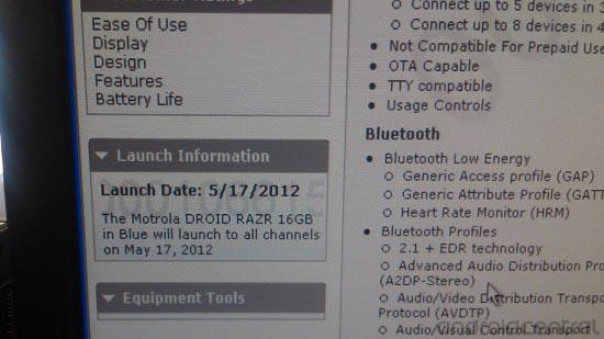 Blue Motorola DROID RAZR launch leak