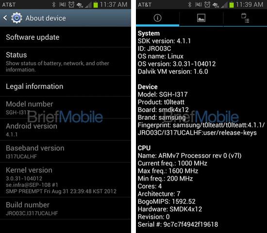 AT&T Samsung Galaxy Note II SGH-I317 screenshot leak