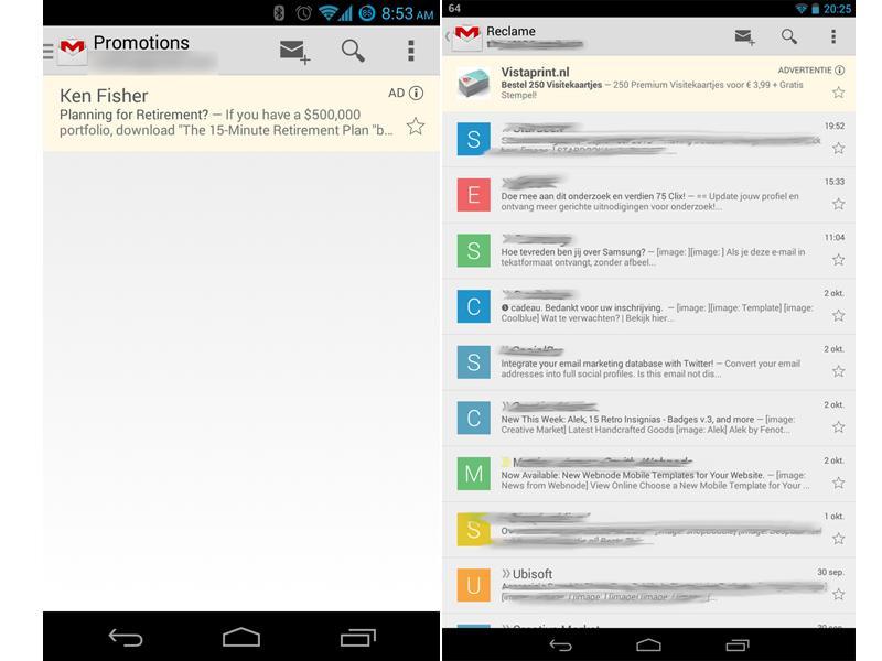 Gmail for Android app ads