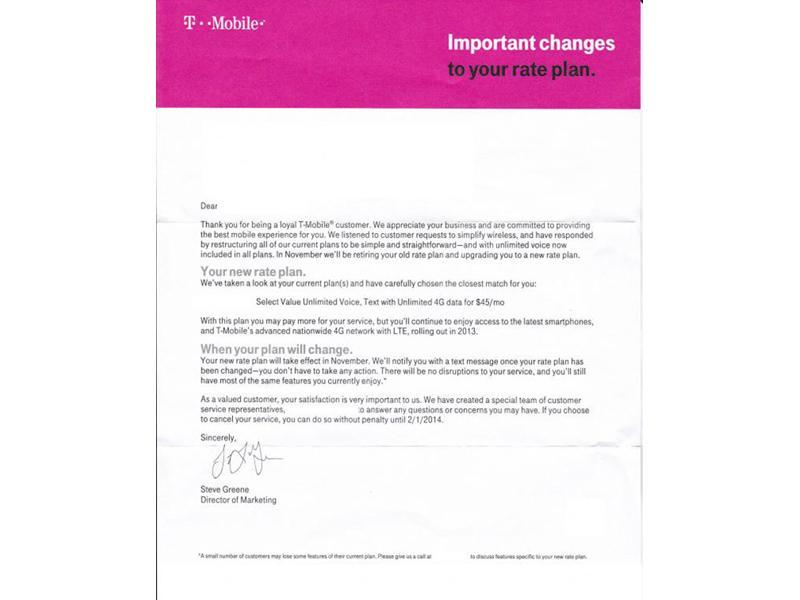 T-Mobile retiring grandfathered plan letter