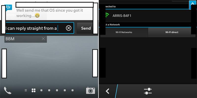 BlackBerry 10.2 actionable notifications, Wi-Fi Direct leak