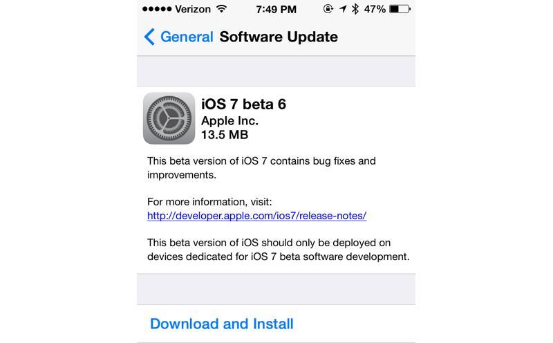 iOS 7 beta 6 update
