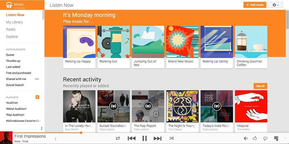 Google Play Music Listen Now Material Design