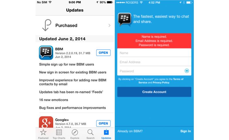 BBM v2.2 update iOS App Store