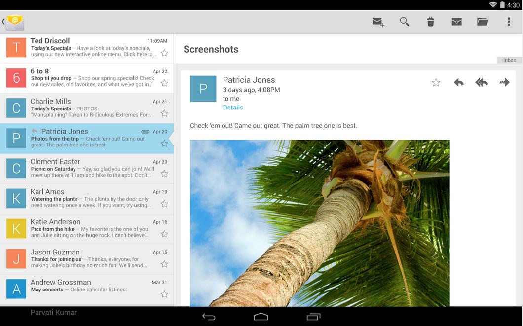 Google Email tablet app screenshot
