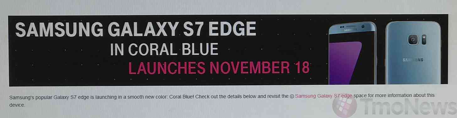 T-Mobile Blue Coral Galaxy S7 edge launch date leak