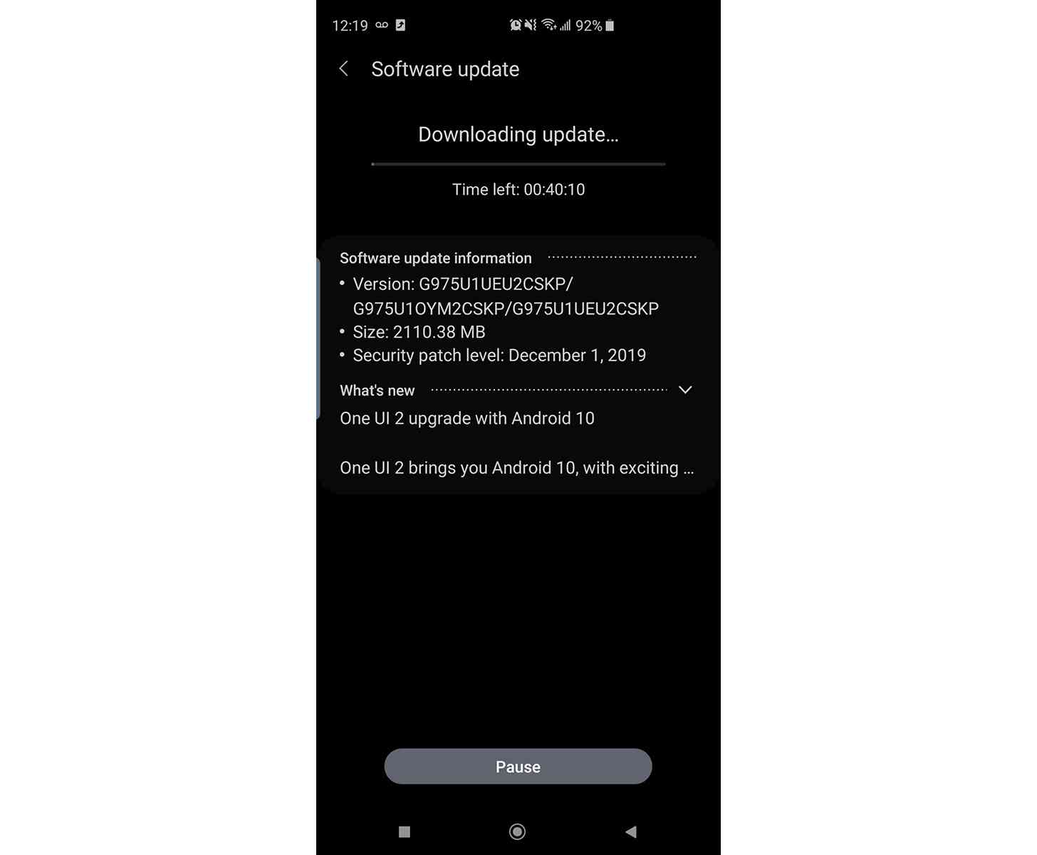 Unlocked Galaxy S10+ Android 10 update