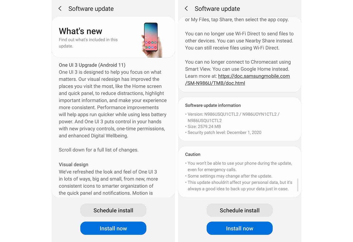 T-Mobile Galaxy Note 20 Android 11 update