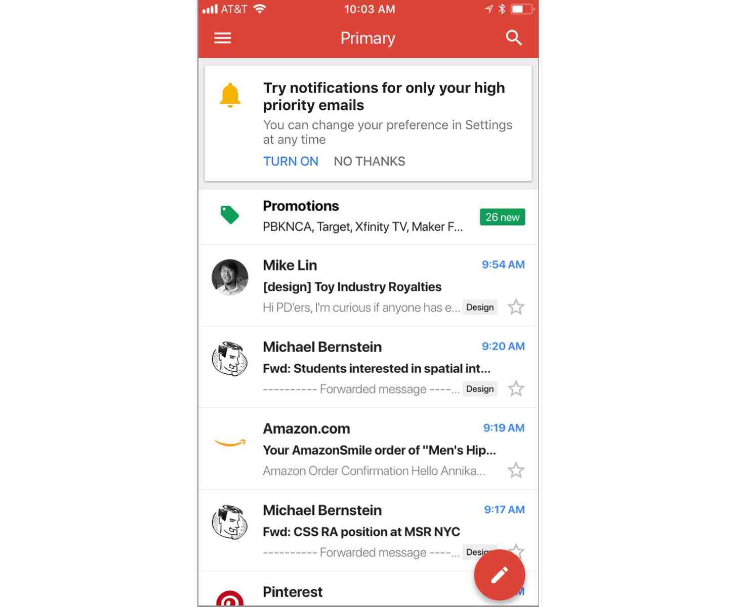 Gmail for iOS high priority email notification setting